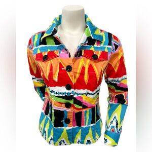 Berek The Collective Works Colorful Abstract Print Button Jacket S